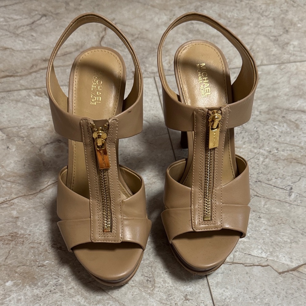 Michael Kors Tan Heels with Gold Zipper